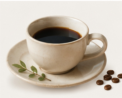 生成りのカップに注がれたブラックコーヒー